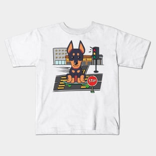 Funny alsatian is on a skateboard Kids T-Shirt